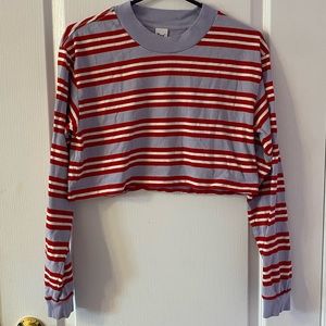 TNA purple,white and red striped crop top long sleeve